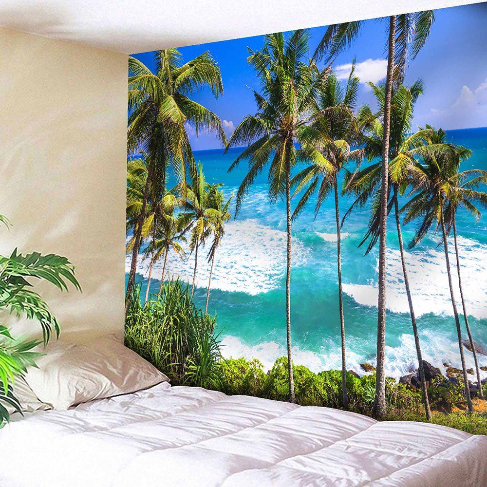 

Seaside Coconut Tree Wall Hanging Tapestry, Sapphire blue