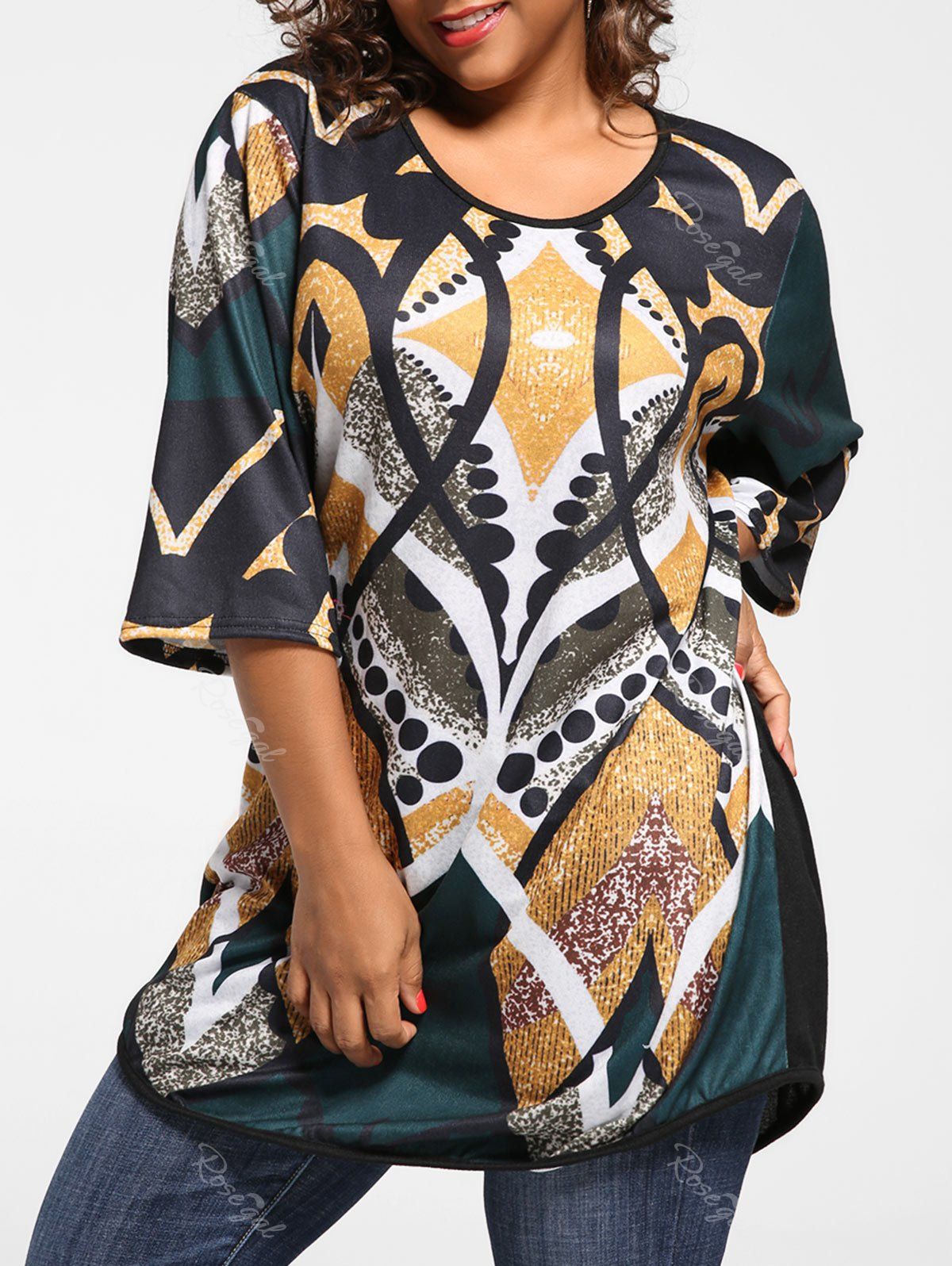 

Plus Size Print Tunic Knit Top, Yellow