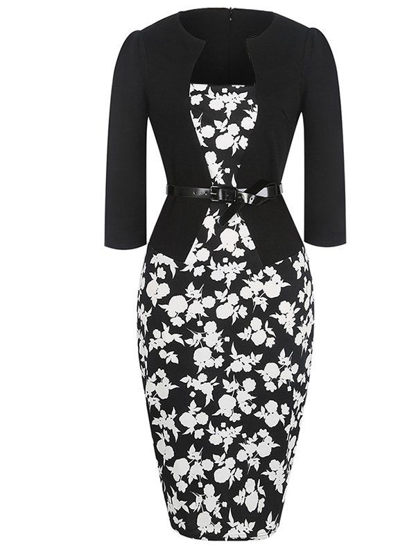 

Mid Length Floral Pencil Dress, Black
