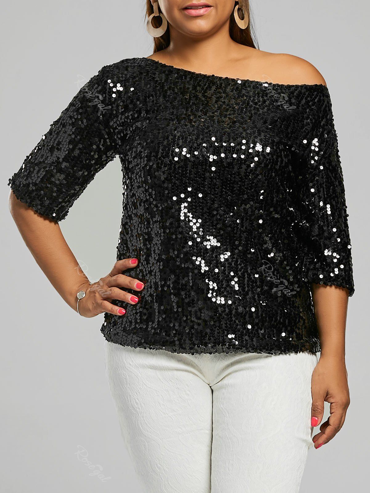 [29% OFF] Plus Size Glitter Sequined T-shirt | Rosegal