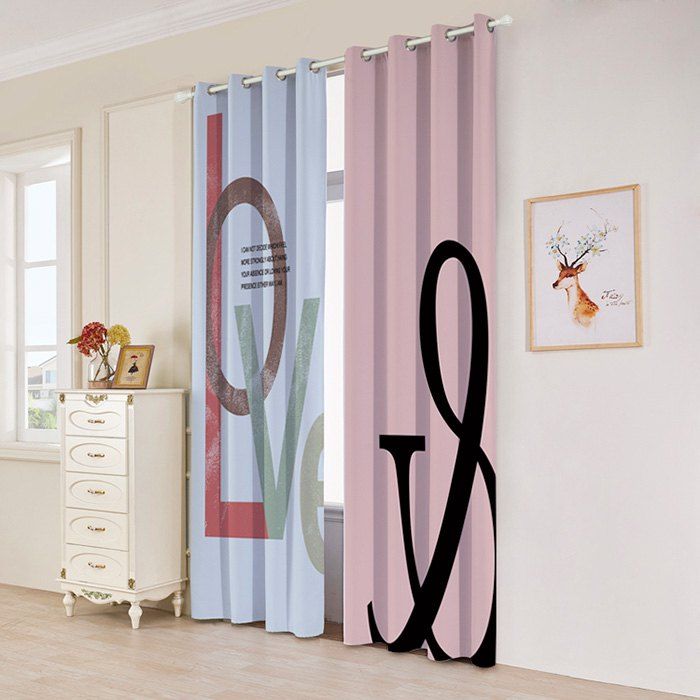 2019 2 Panels Love Letter Print Blackout Window Curtains Rosegal 2 Panels Love Letter Print Blackout Window Curtains W53 Inch L96 5
