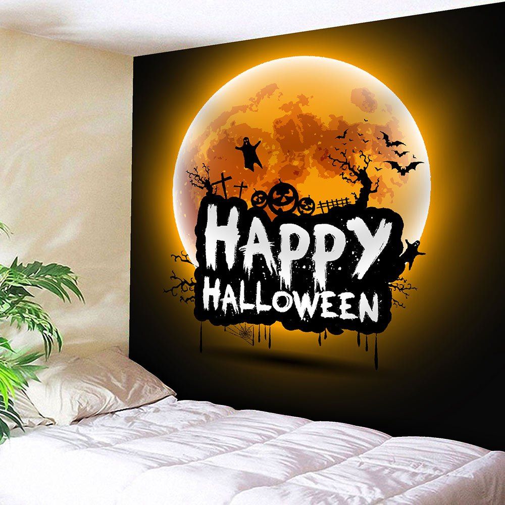 

Waterproof Happy Halloween Moon Wall Tapestry, Orange