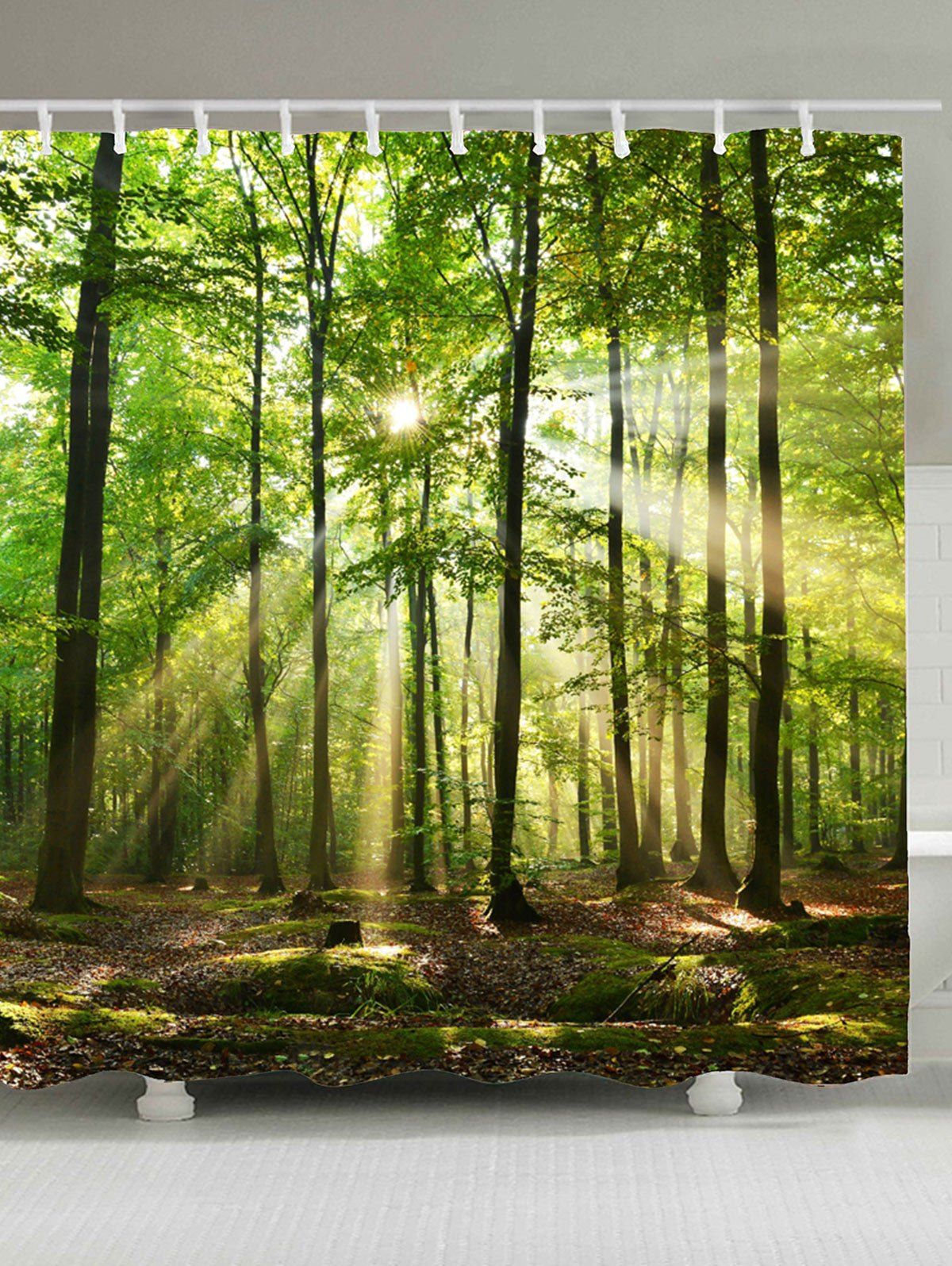 

Sunlight Forest Tree Waterproof Fabric Shower Curtain, Green