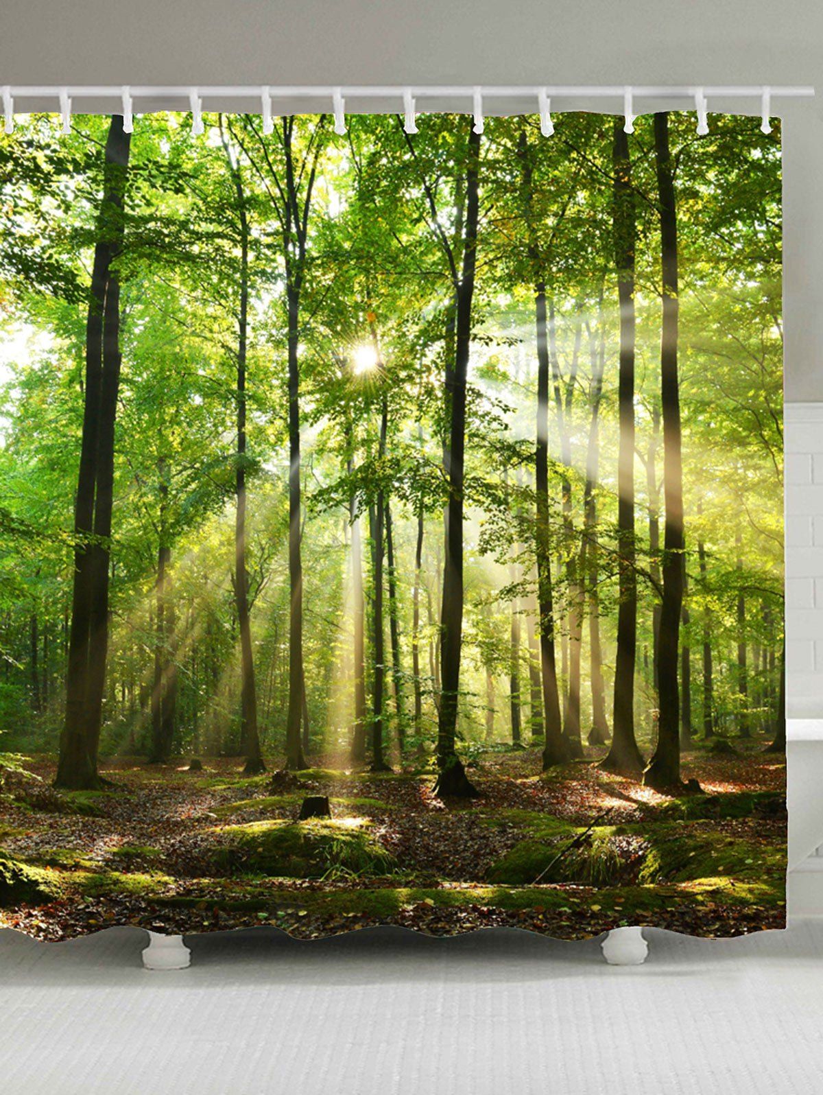 

Sunlight Forest Tree Waterproof Fabric Shower Curtain, Green