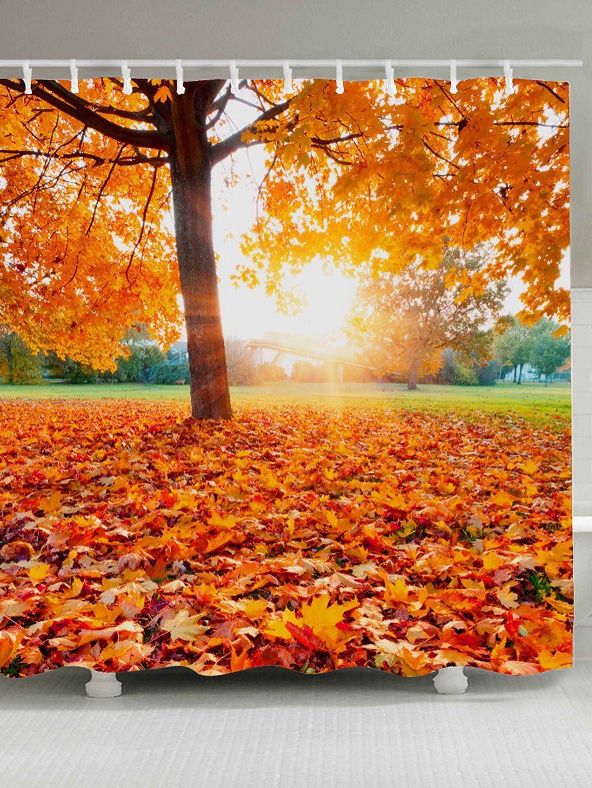 

Sunlight Maple Tree Leaf Waterproof Fabric Shower Curtain, Orange