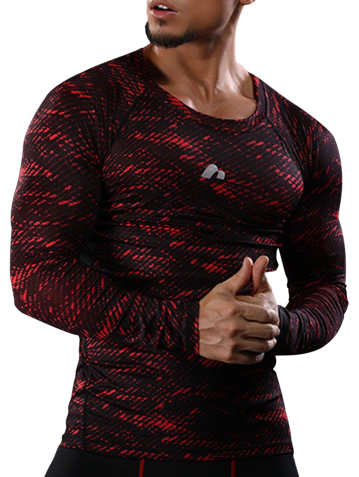 

Camouflage Quick Dry Openwork Panel Gym T-shirt, Red
