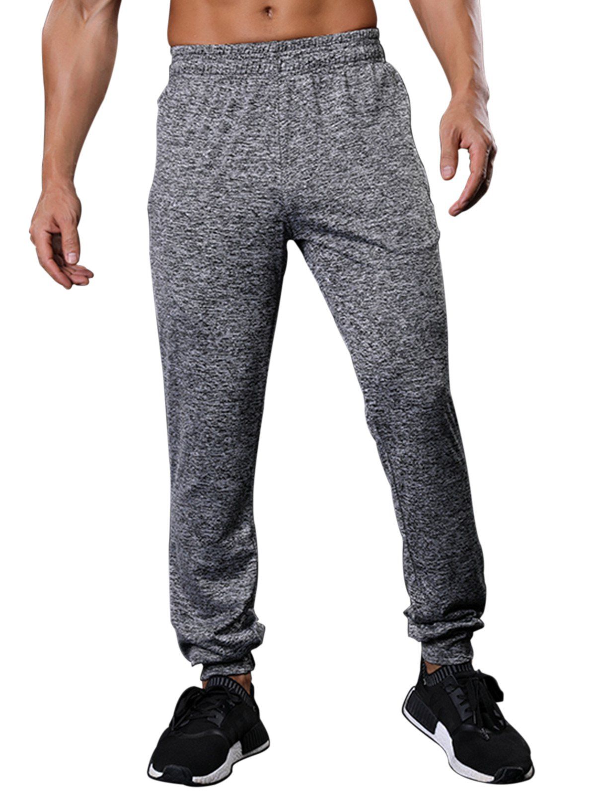 

Zipper Pockets Drawstring Beam Feet Stretchy Gym Pants, Gray