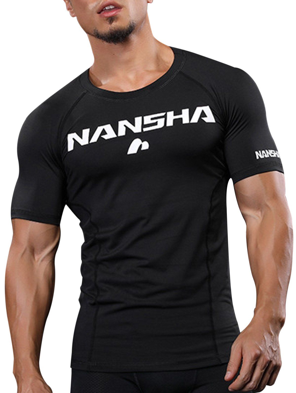 

Fitted Crew Neck Stretchy Raglan Sleeve Gym T-shirt, Black
