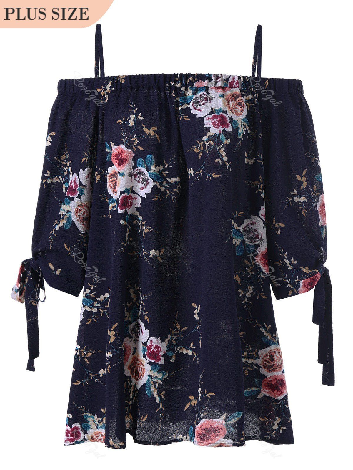 

Plus Size Cold Shoulder Bohemian Blouse, Purplish blue