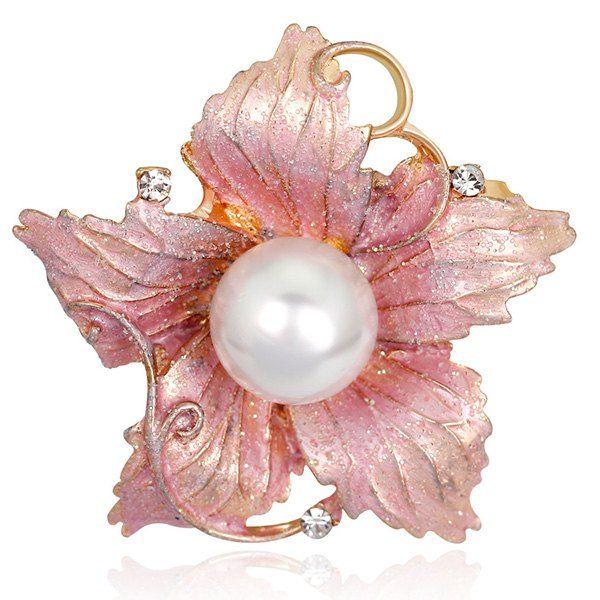 

Rhinestone Artificial Pearl Enamel Flower Shimmer Brooch, Pink