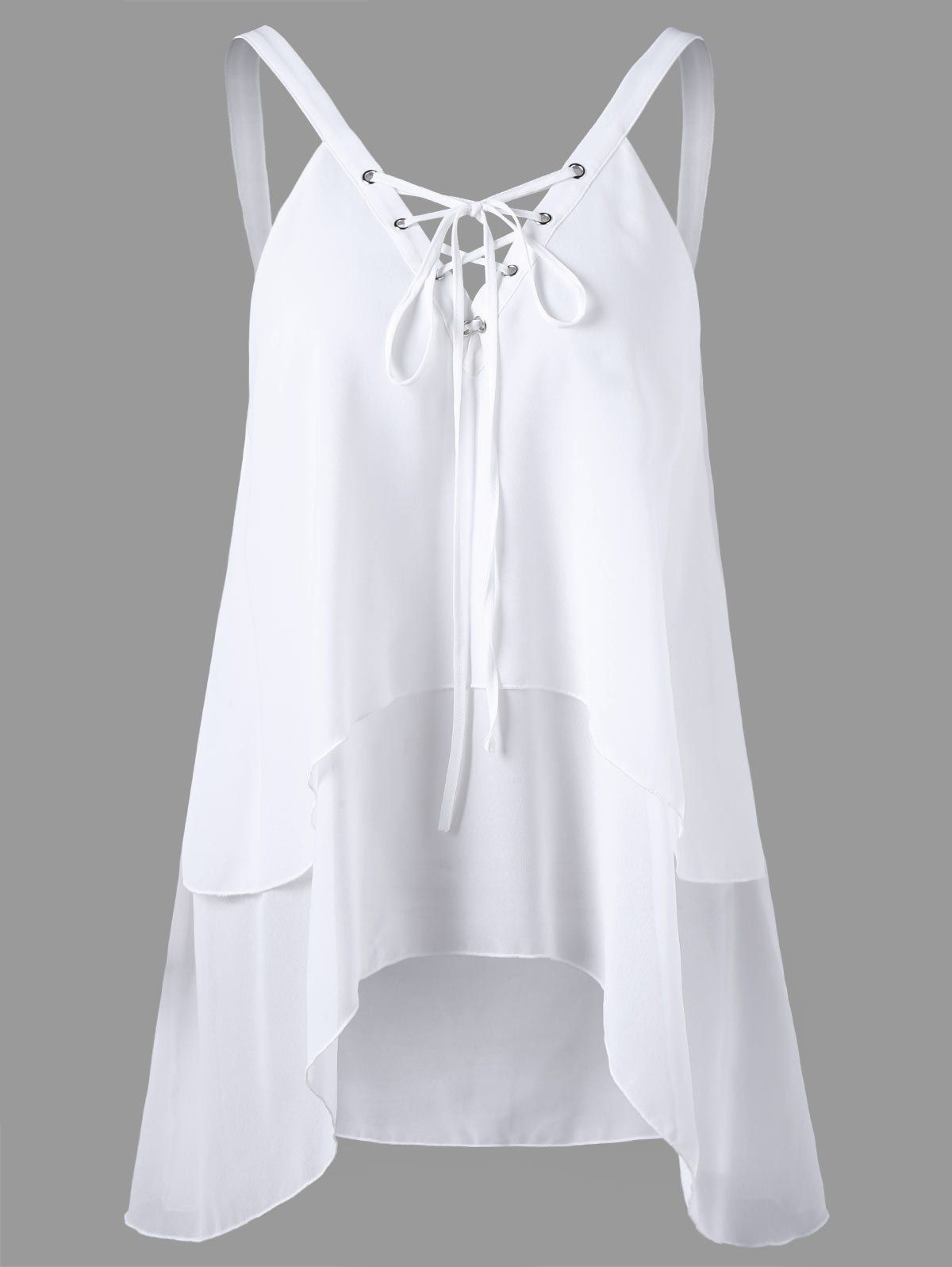 

Criss Cross Front Layered Sleeveless Chiffon Blouse, White