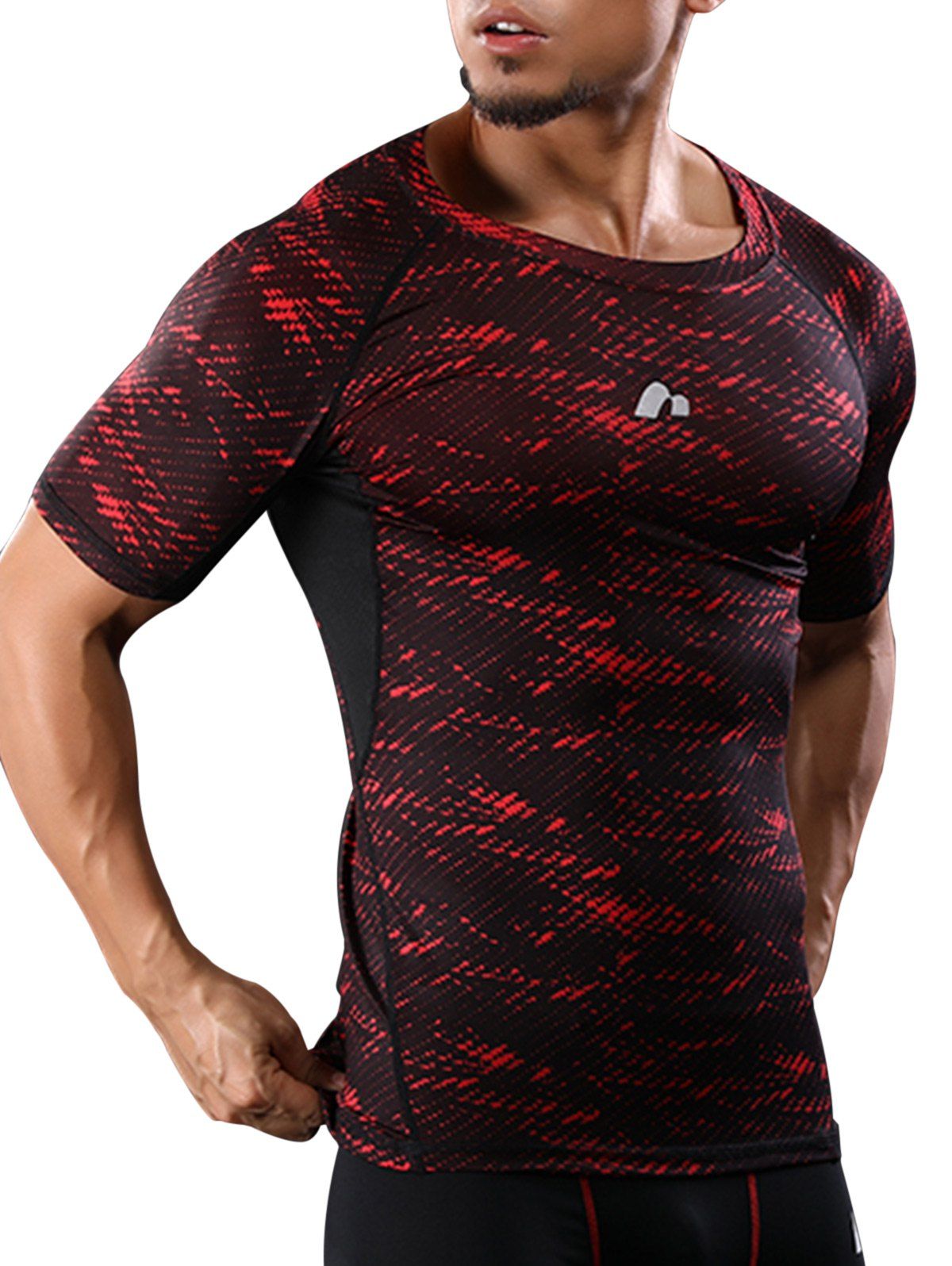 

Camouflage Raglan Sleeve Quick Dry Stretchy Gym T-shirt, Red