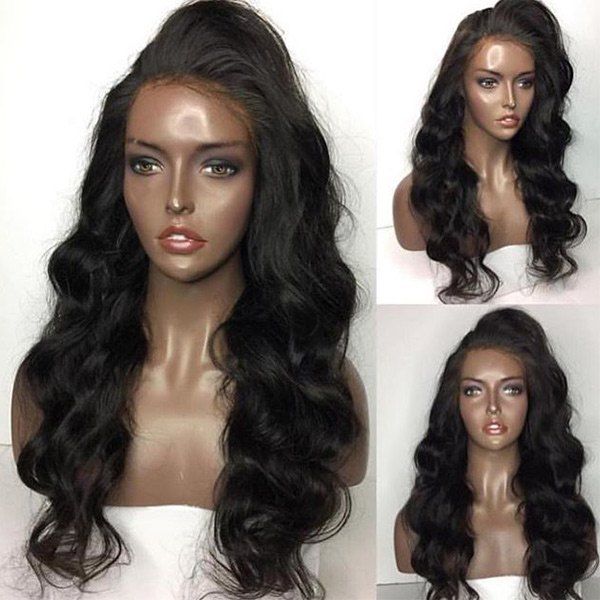 

Long Side Part Shaggy Body Wave Lace Front Human Hair Wig, Natural black