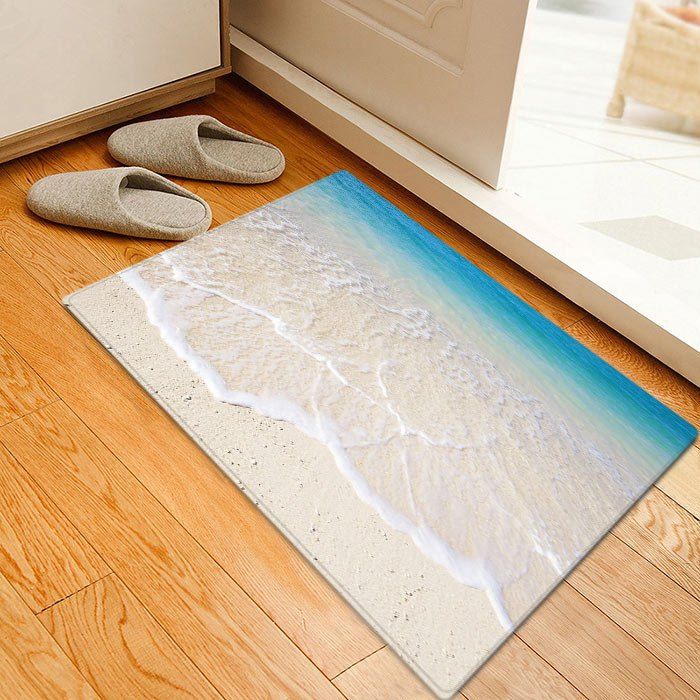 

Beach Tidewater Pattern Anti-skid Water Absorption Area Rug, Lake blue