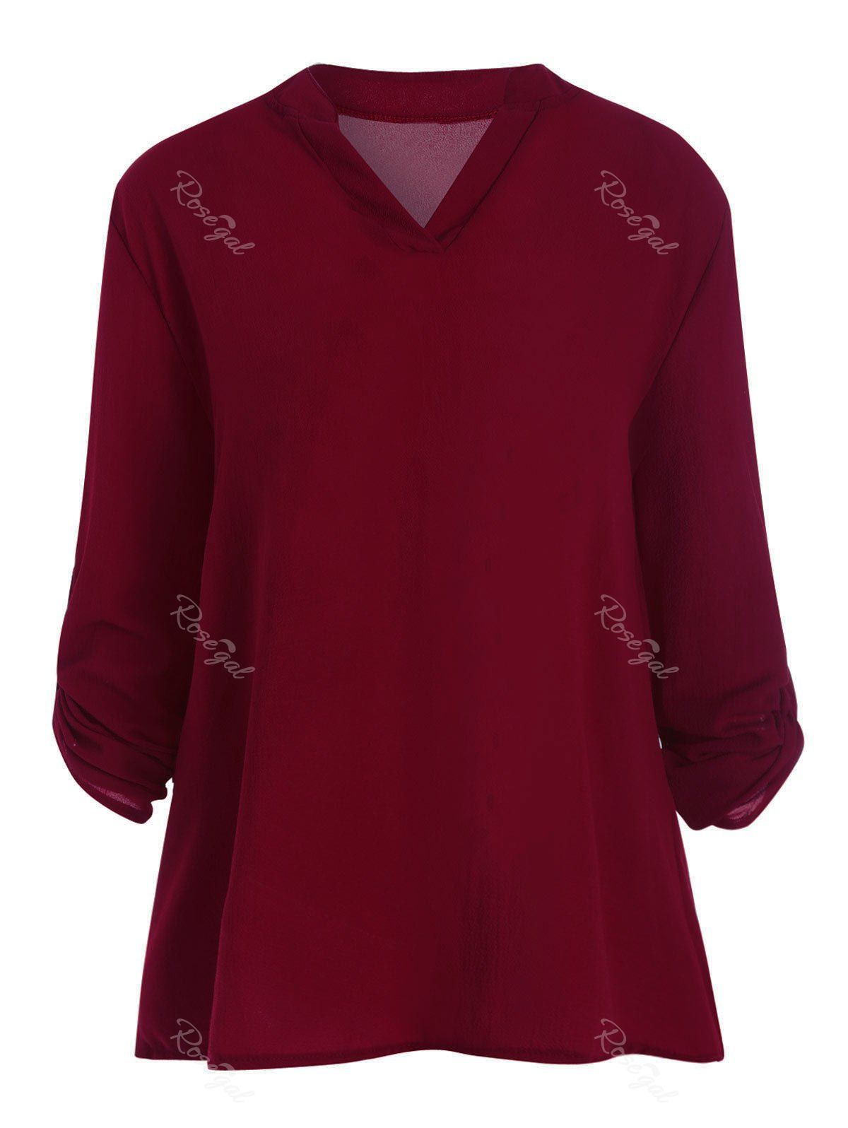 

Plus Size Chiffon V Neck Long Sleeve Top, Wine red