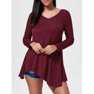 

Fresh Style V-Neck Long Sleeve Dress, Wine red