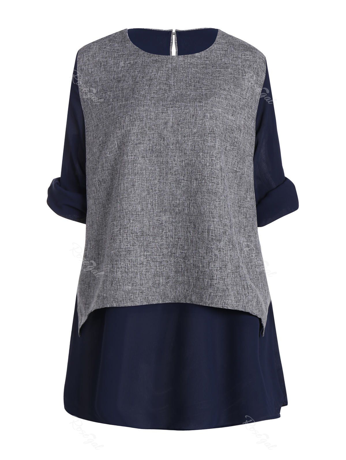 

Layering Plus Size Chiffon Long Sleeve Top, Purplish blue