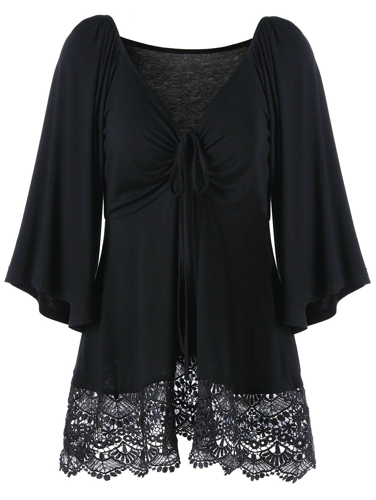 

V Neck Lace Trim Top, Black