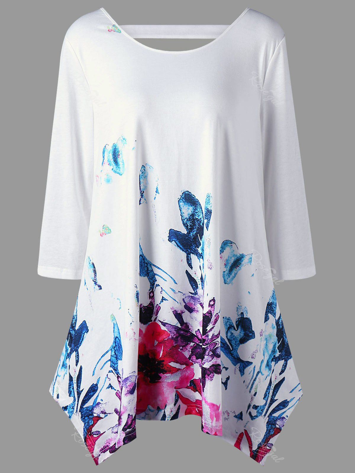 

Floral Plus Size Cutout Tunic, White