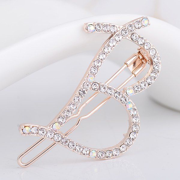 

Letter B Shape Rhinestone Embellished Hairclip, White
