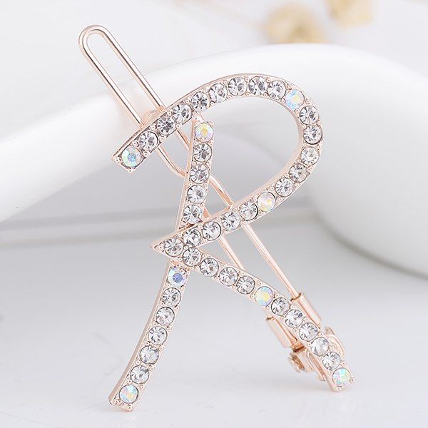 

Letter R Rhinestone Inlaid Hairclip, White