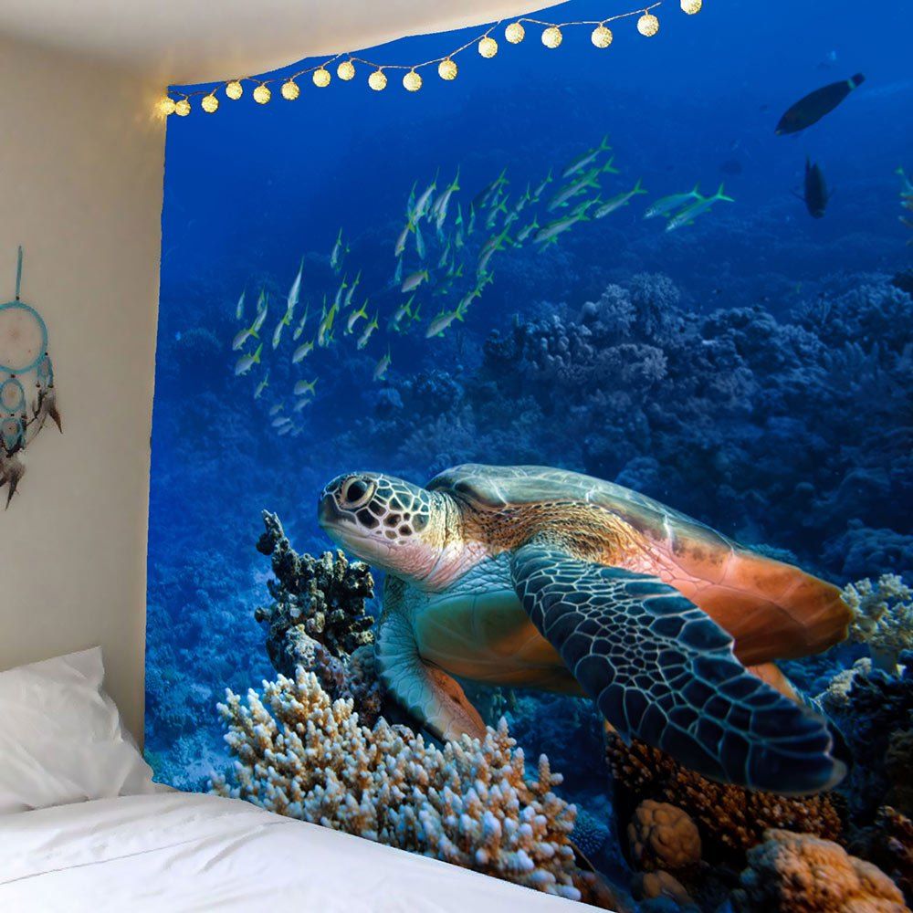 

Turtle Ocean Fish Wall Art Tapestry, Blue