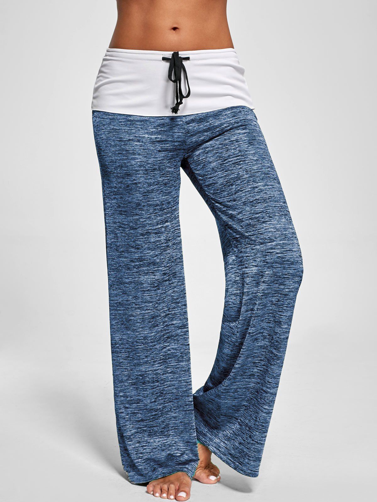 

Foldover Heather Palazzo Pants, Blue gray