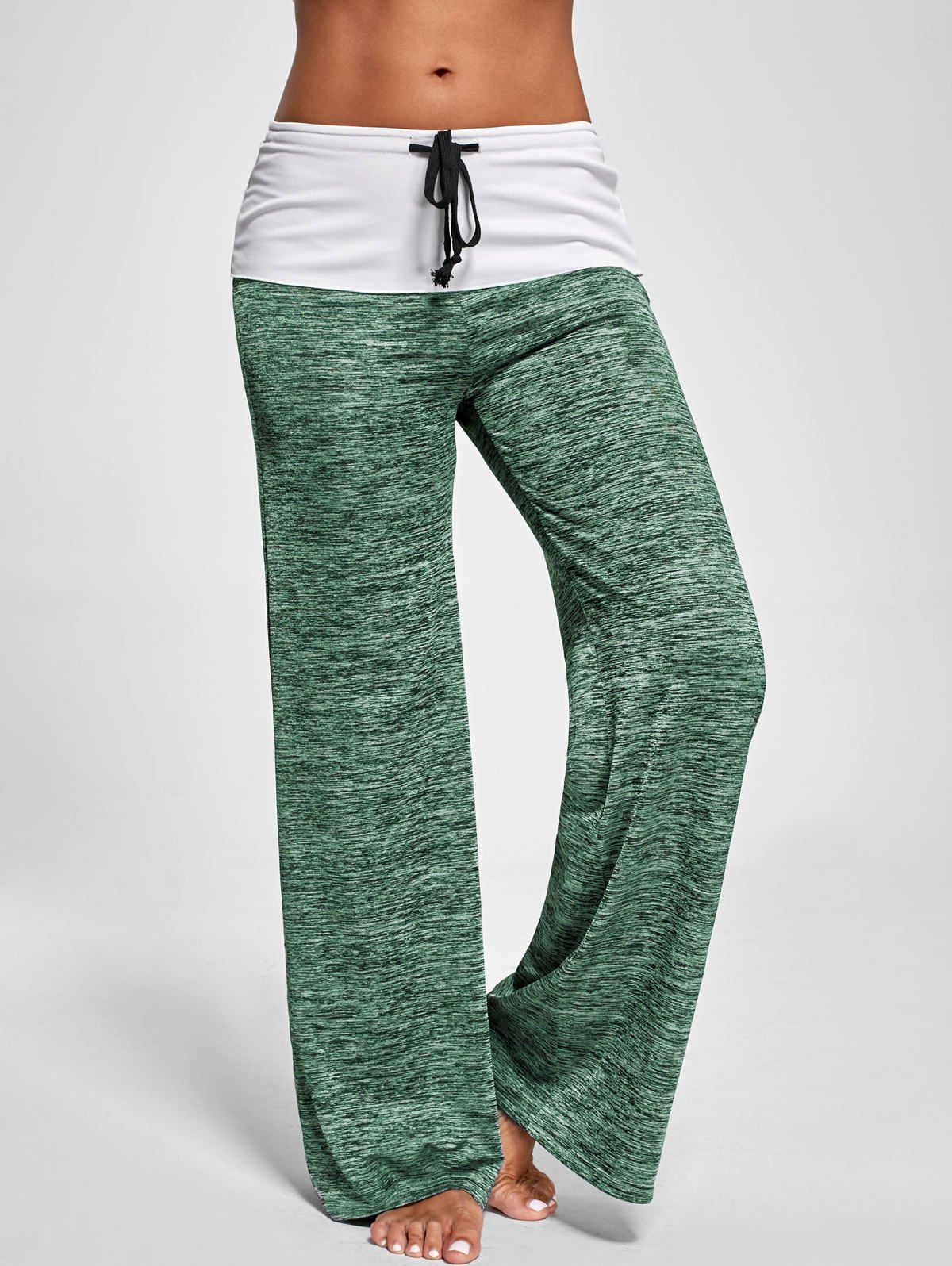

Foldover Heather Palazzo Pants, Apple green