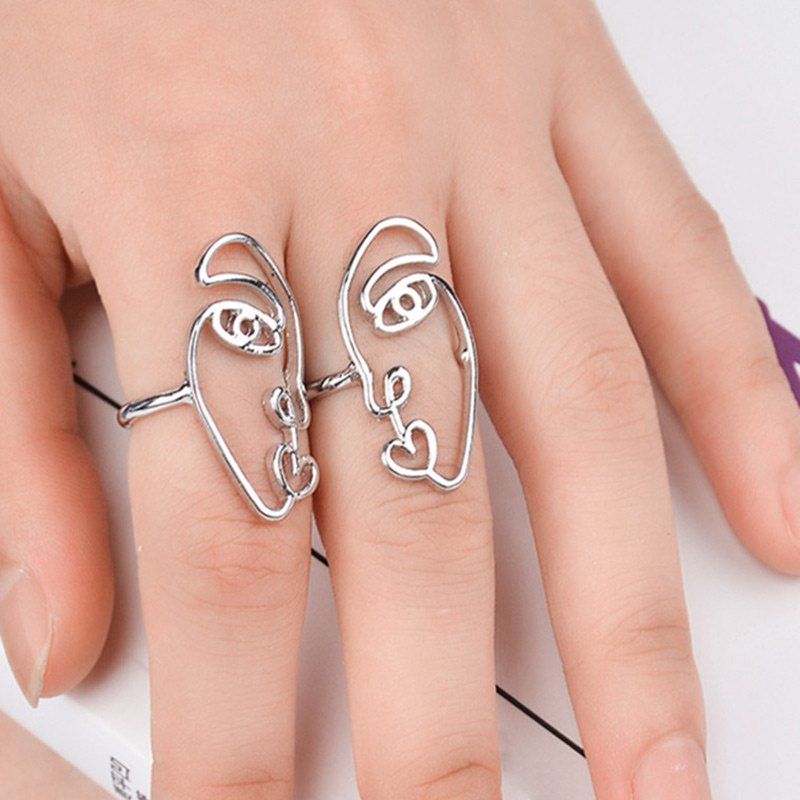 

Funny Alloy Heart Face Ring Set, Silver