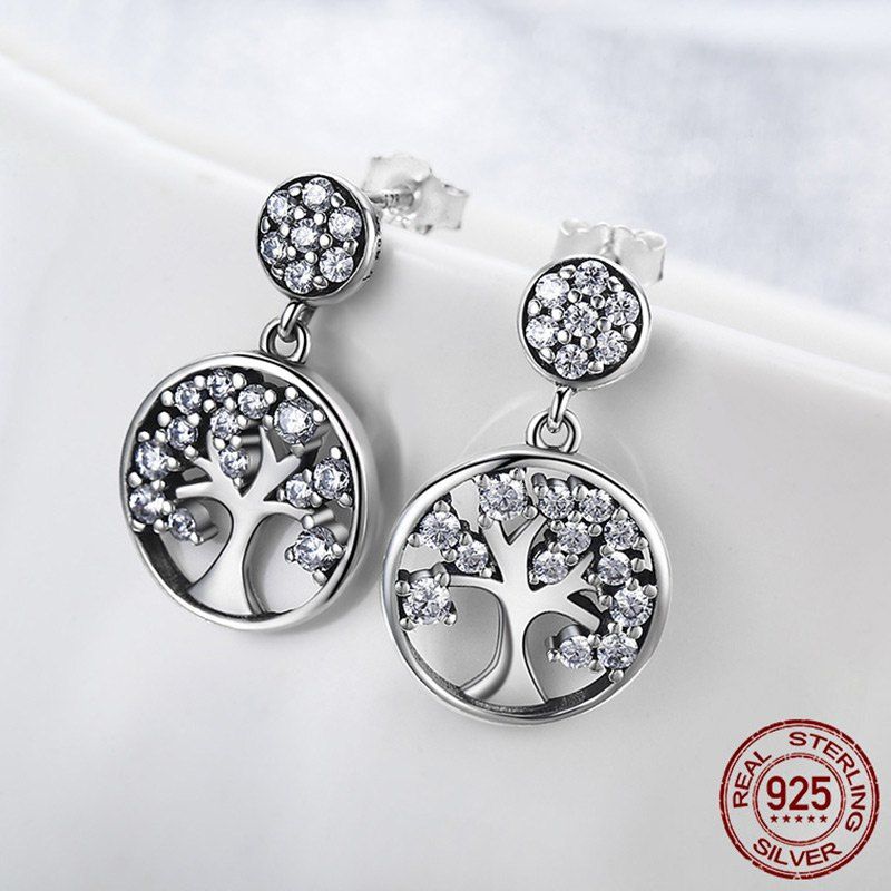 

Sterling Silver Rhinestone Tree of Life Earrings