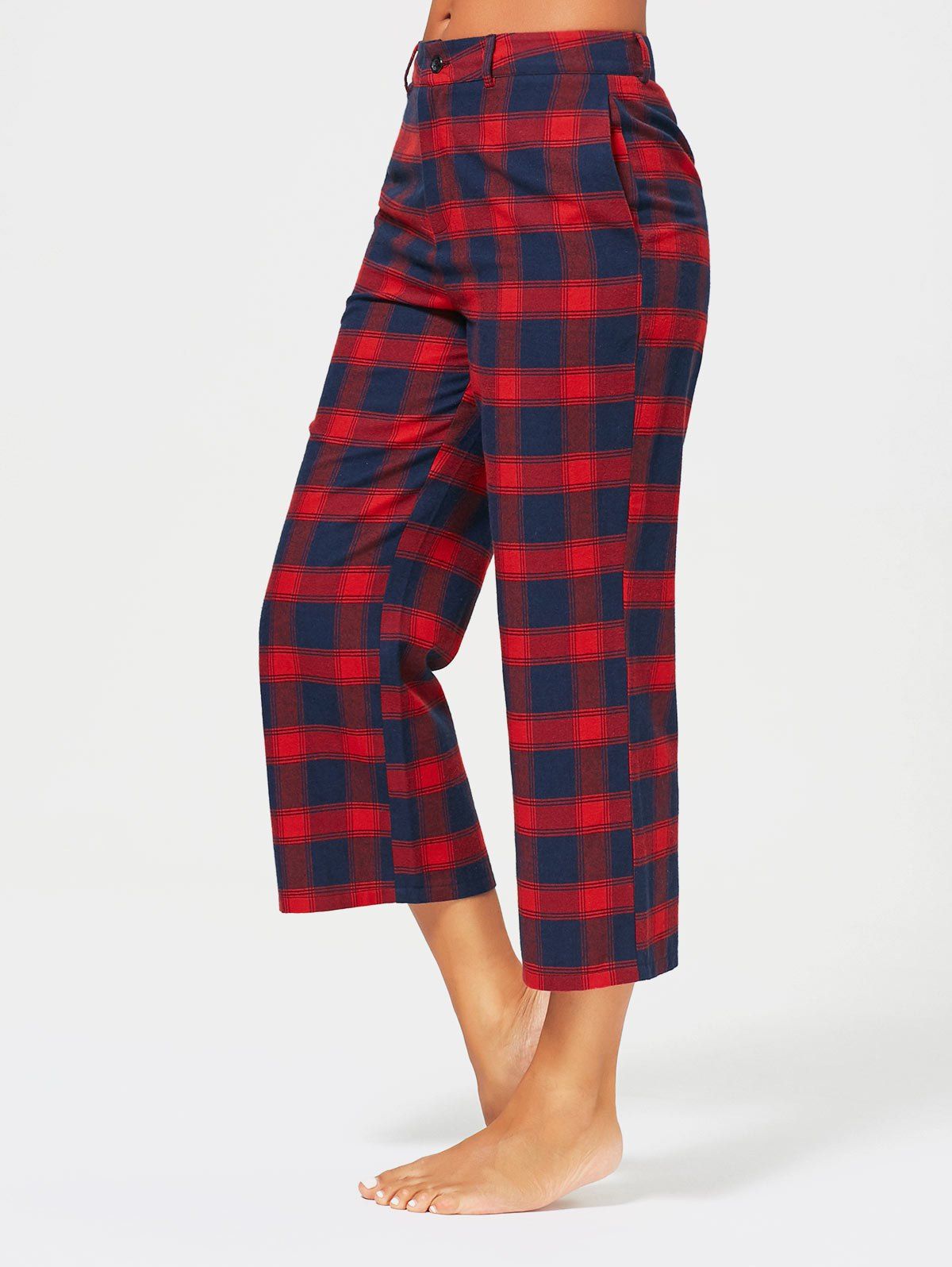 [36% OFF] Tartan Plaid Print Capri Straight Pants | Rosegal