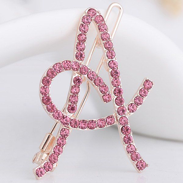 

Rhinestone Hollow Out Letter A Hair Clip, Shallow pink