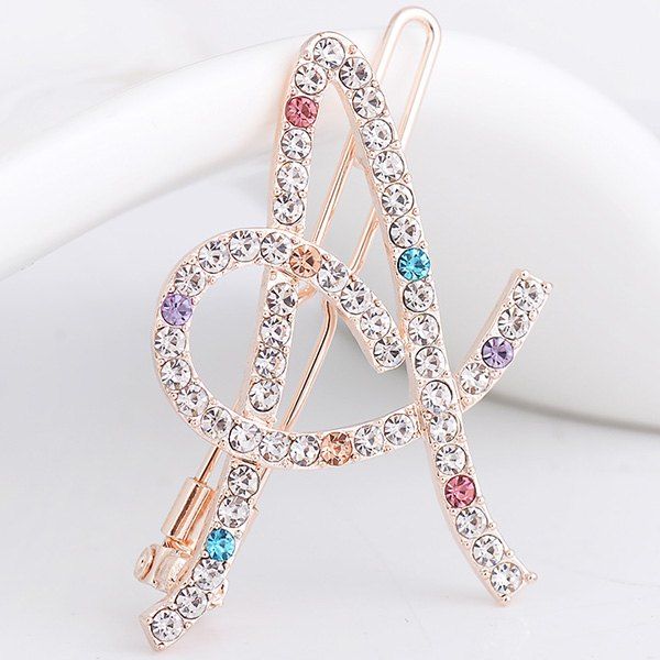 

Rhinestone Hollow Out Letter A Hair Clip, Colorful