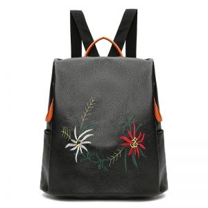 Embroidery Faux Leather Backpack