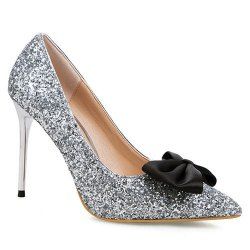 Mini Heel Glitter Bow Pumps