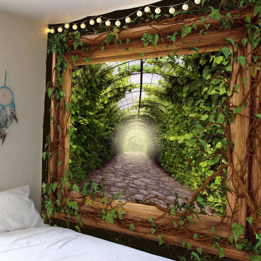 

Waterproof Vine Leaves in Frame Wall Hanging Tapestry, Green