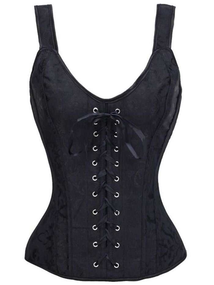 [33 OFF] Lace Up Corset Top With Brocade Rosegal