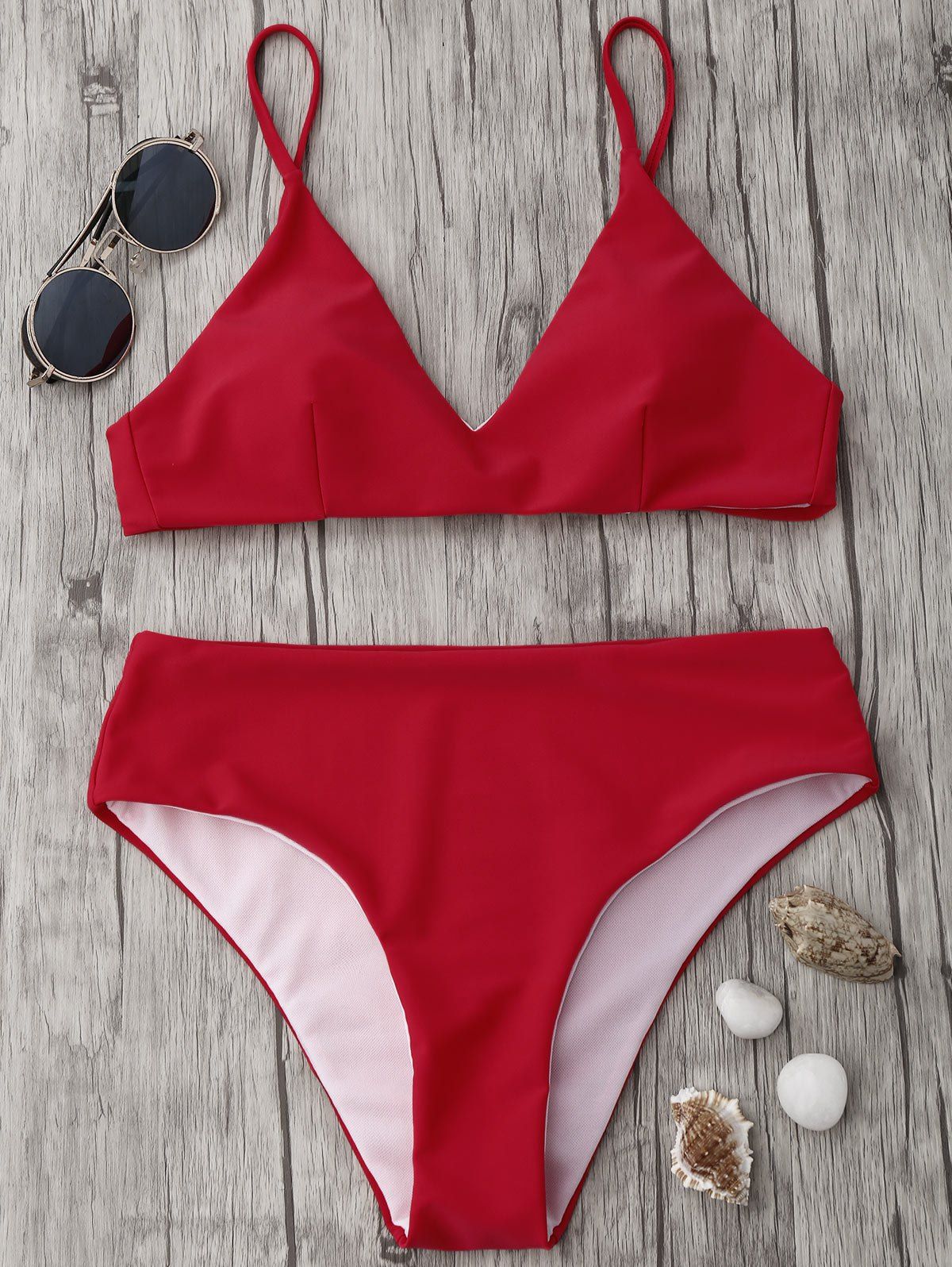 

Spaghetti Strap High Waisted Bikini Set, Red