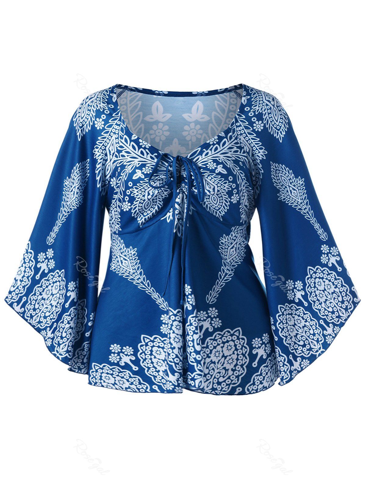 

Flare Sleeve Plus Size Print Bohemian Blouse, Colormix
