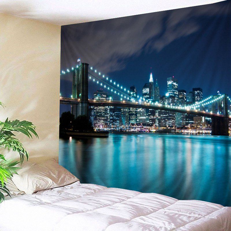 

City Bridge Print Tapestry Wall Hanging Art Decoration, Blue