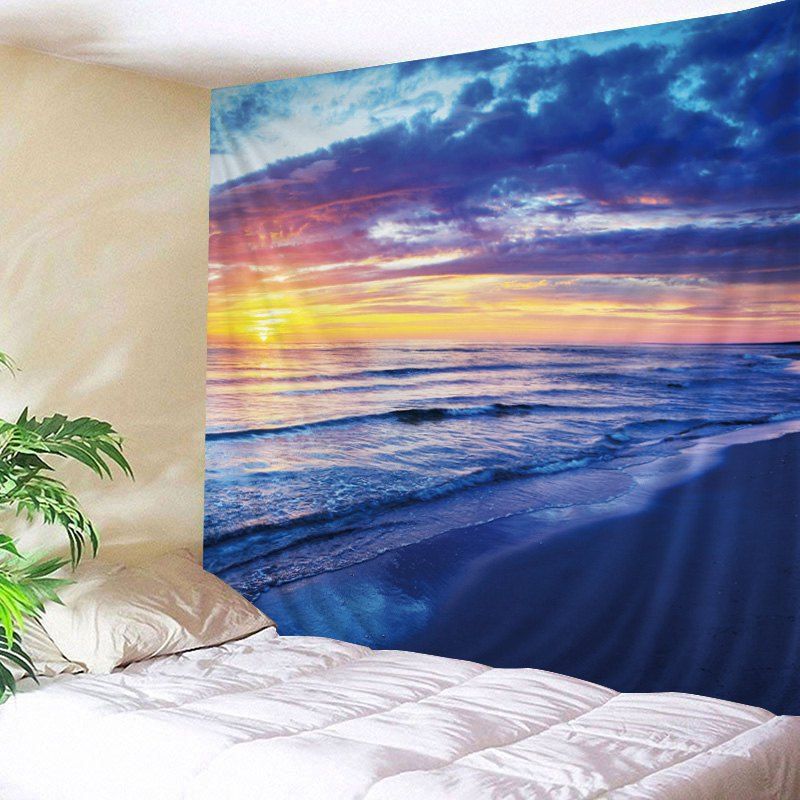 

Beach Sunrise Print Tapestry Wall Hanging Art Decoration, Blue