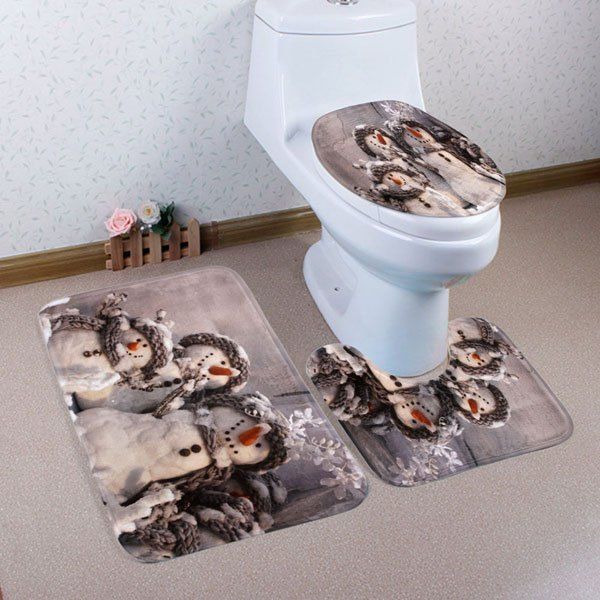 

Winter Snowmen Pattern 3 Pcs Bath Mat Toilet Mat, Grey white