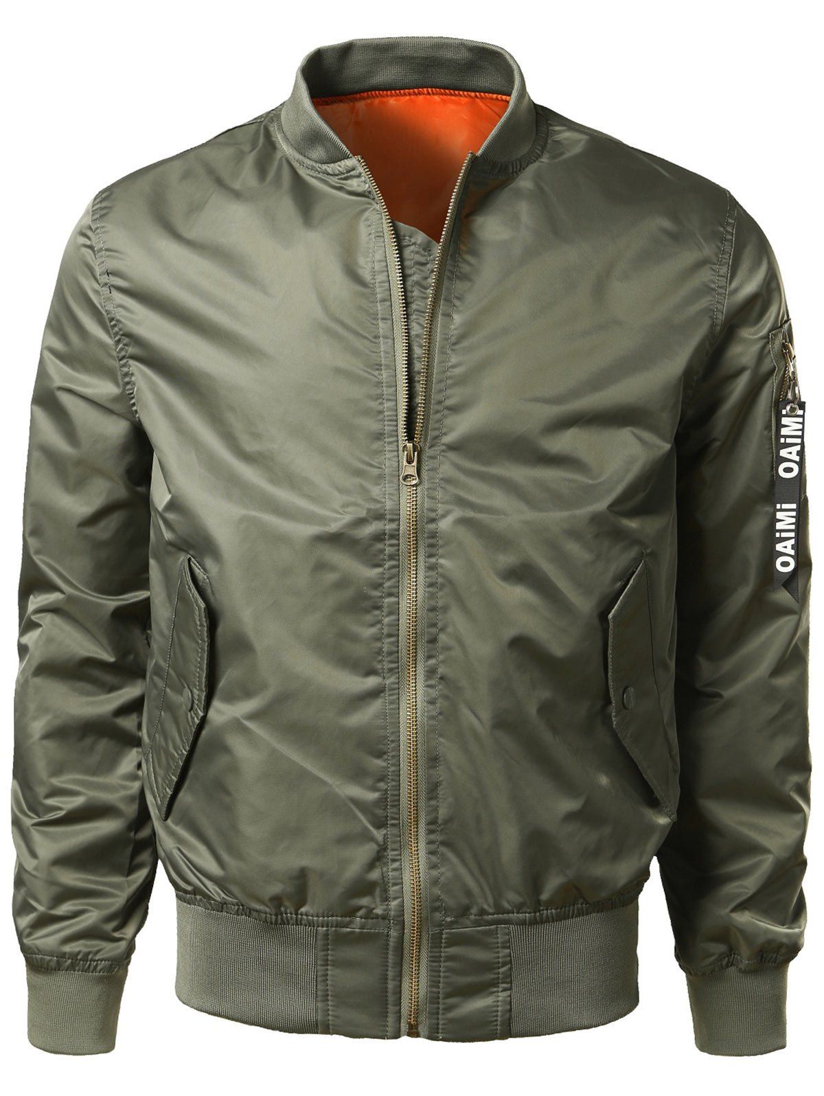 

Zipper Up Bomber Jacket with Pocket Detail, Army green