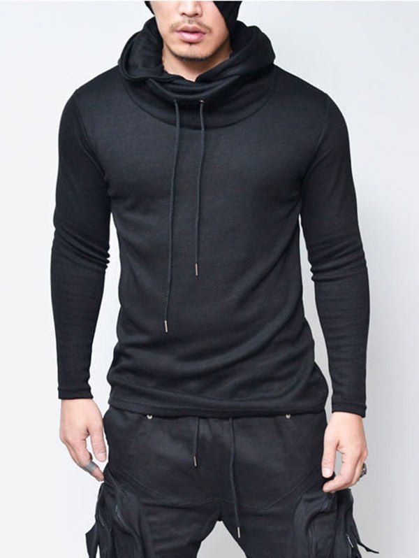 

Pullover Drawstring Cowl Neck Hoodie, Black