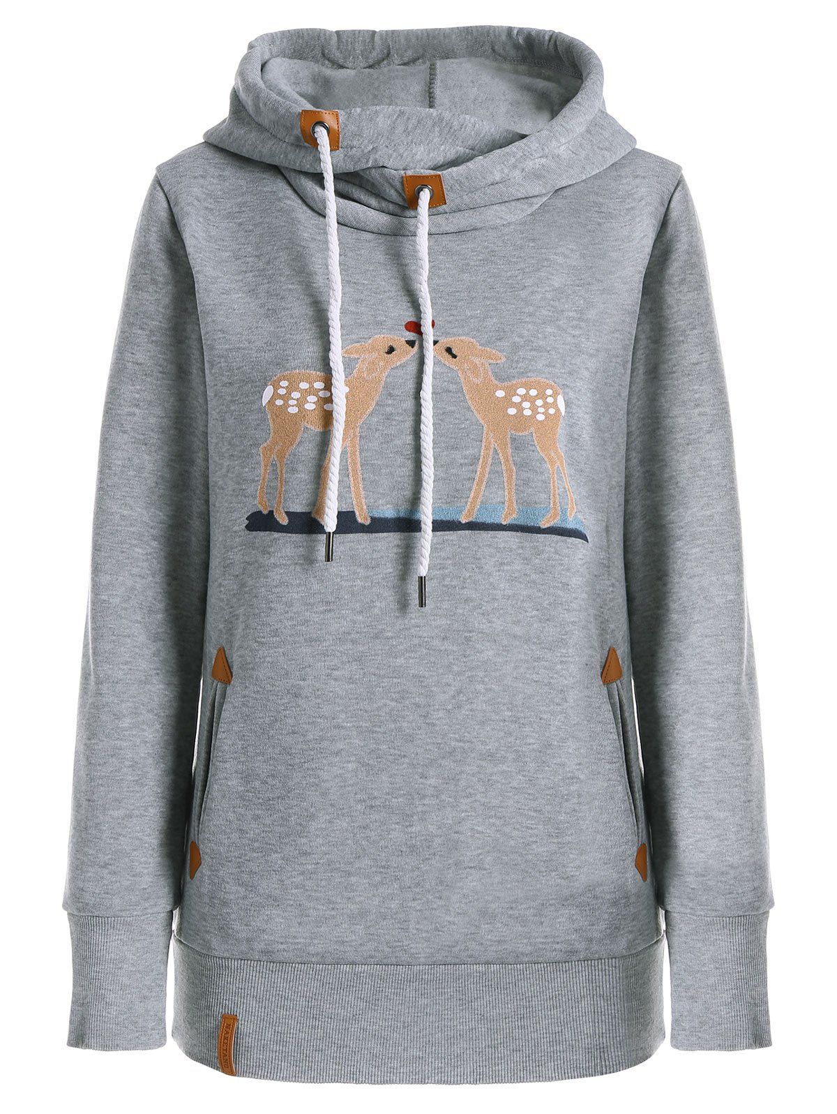 [29 OFF] Casual Hooded Deer Print Pullover Hoodie Rosegal