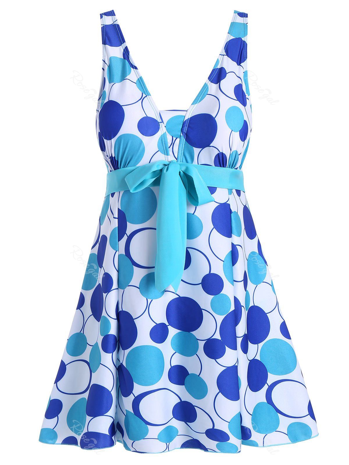 

Padded Underwire Polka Dot Plus Size Swimdress, Lake blue