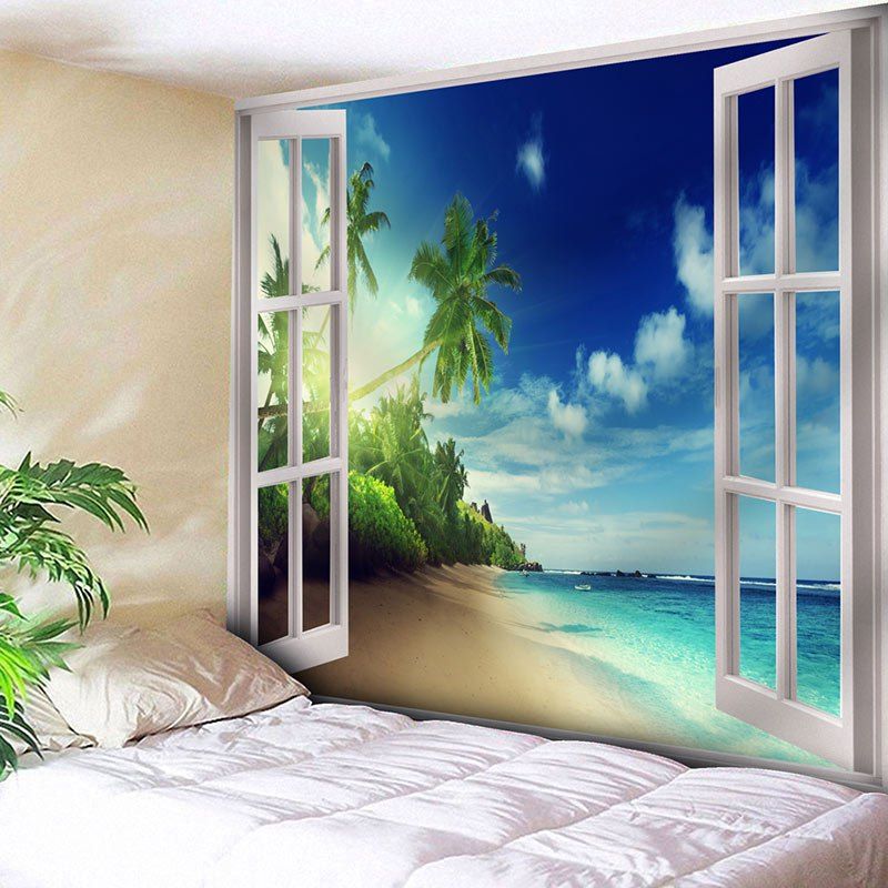 

Window Beach Printed Wall Hanging Tapestry, Blue