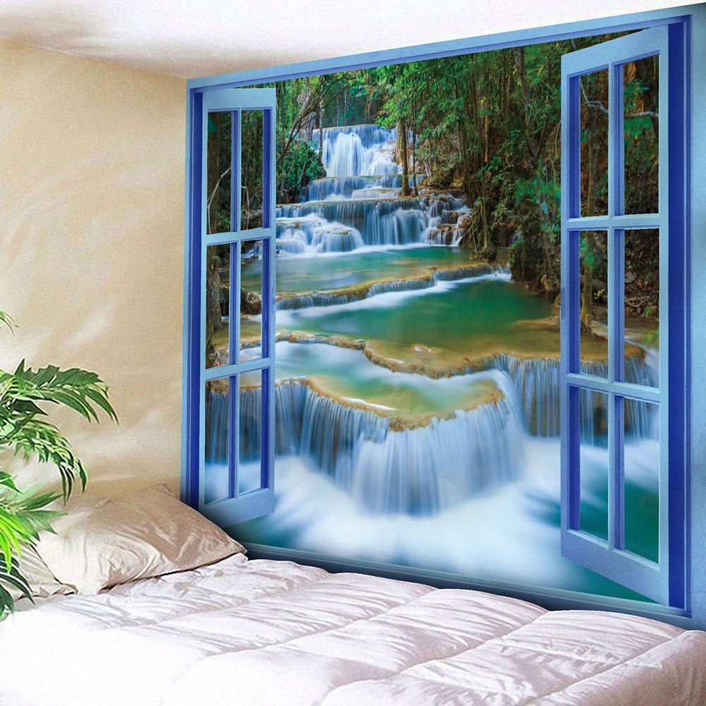 

Window Scenery Printed Wall Hanging Tapestry, Blue