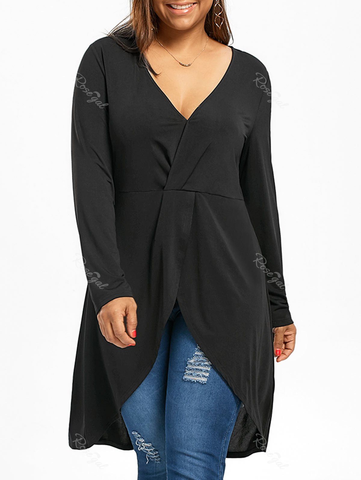 [28 Off] Plus Size Asymmetrical Surplice Tunic Top Rosegal