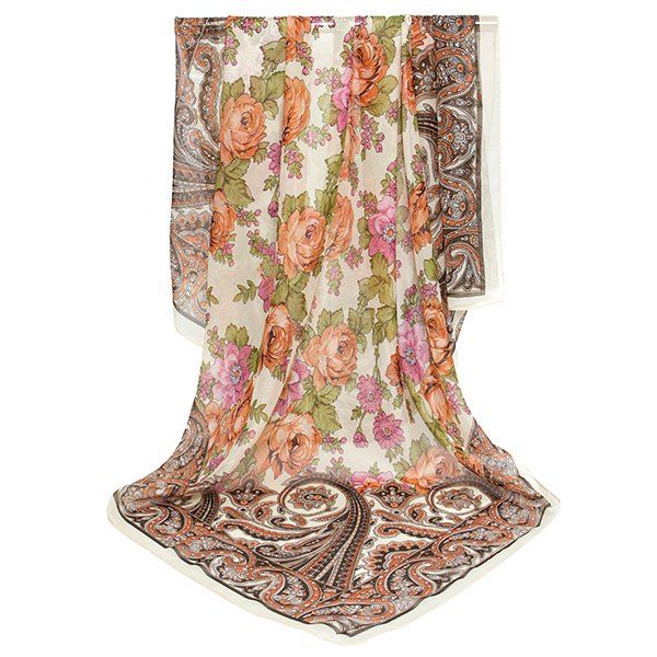 

Vintage Paisley Flowers Printing Shawl Scarf, Khaki